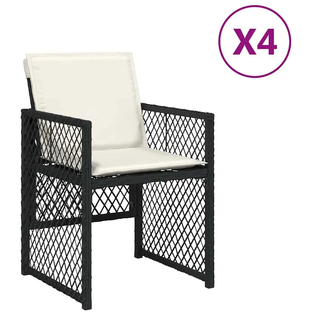 Outdoor Garden Chairs 4 Pieces Black Poly Rattan Cushions