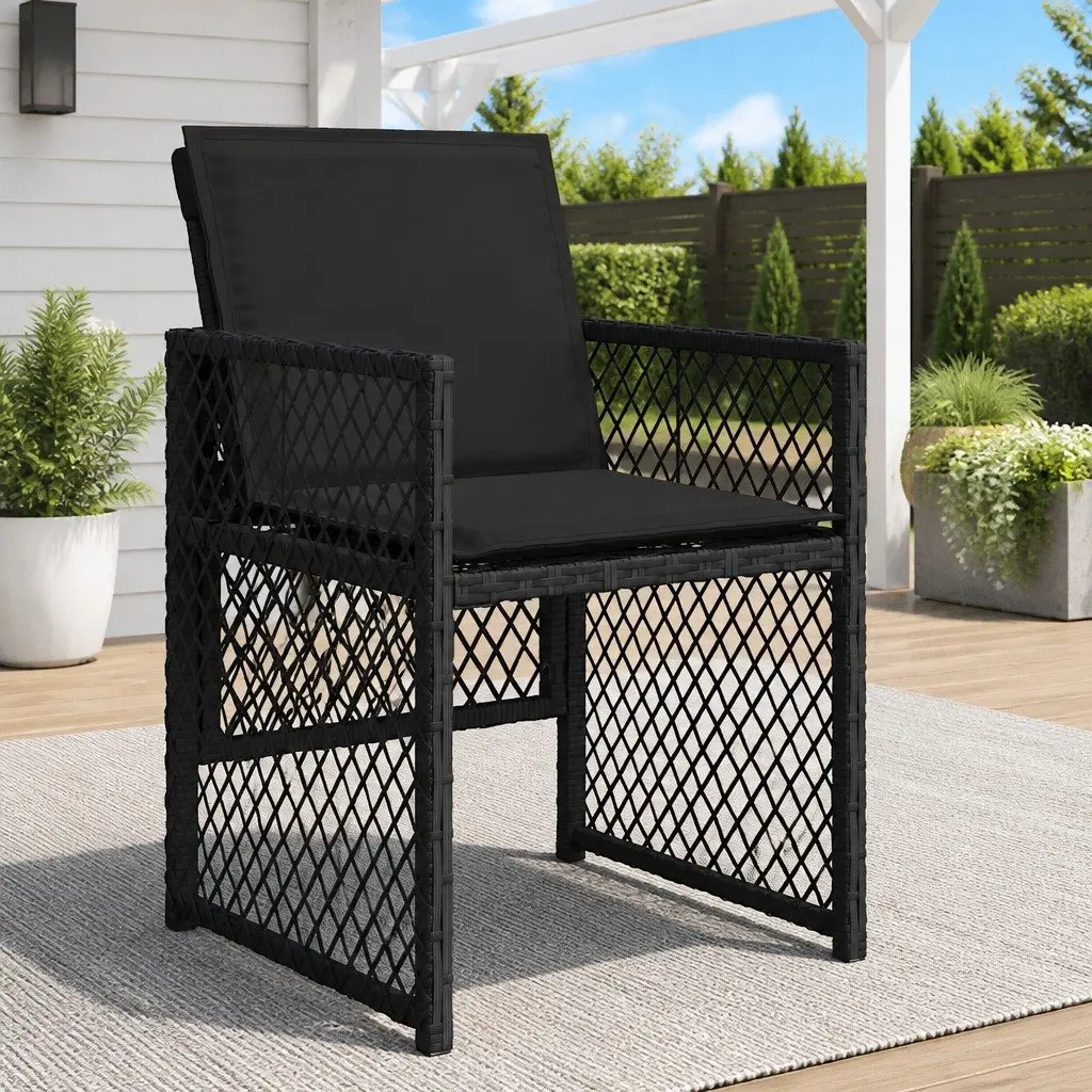 Garden Seating Chairs Set 4 Pieces Black Poly Rattan with Cushions for Outdoor Relaxation