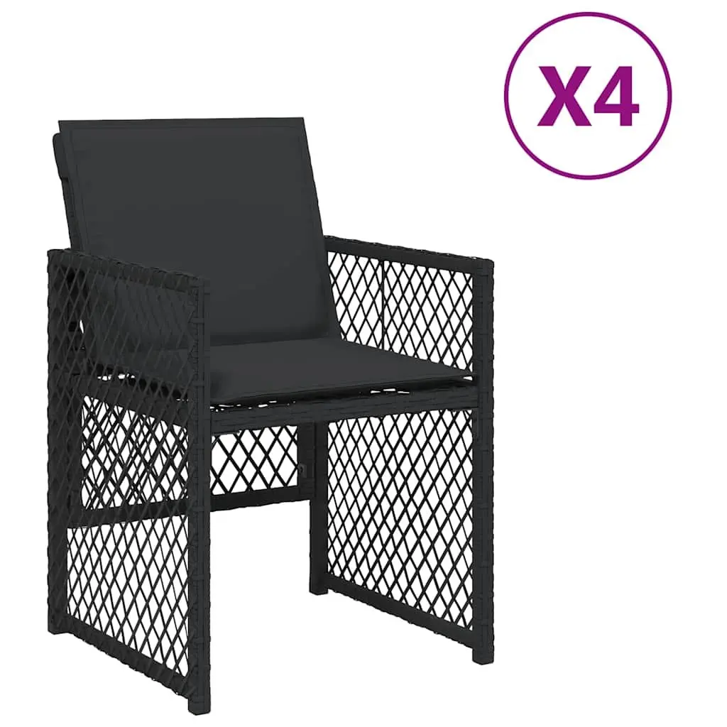 Garden Seating Chairs Set 4 Pieces Black Poly Rattan with Cushions for Outdoor Relaxation