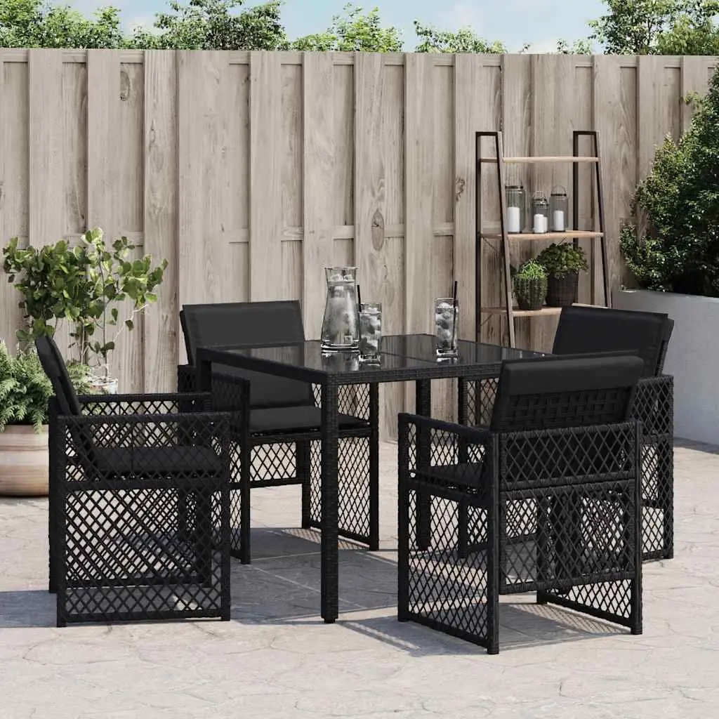 Garden Seating Chairs Set 4 Pieces Black Poly Rattan with Cushions for Outdoor Relaxation