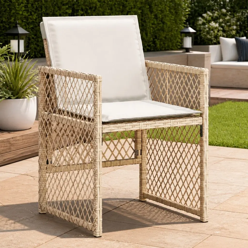 Outdoor Garden Chairs Set 4 pcs with Cushions Beige Poly Rattan Seating
