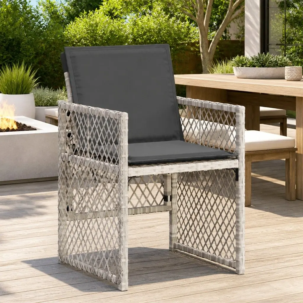 Garden Chairs Outdoor Seating 4 Piece Grey Poly Rattan Folding