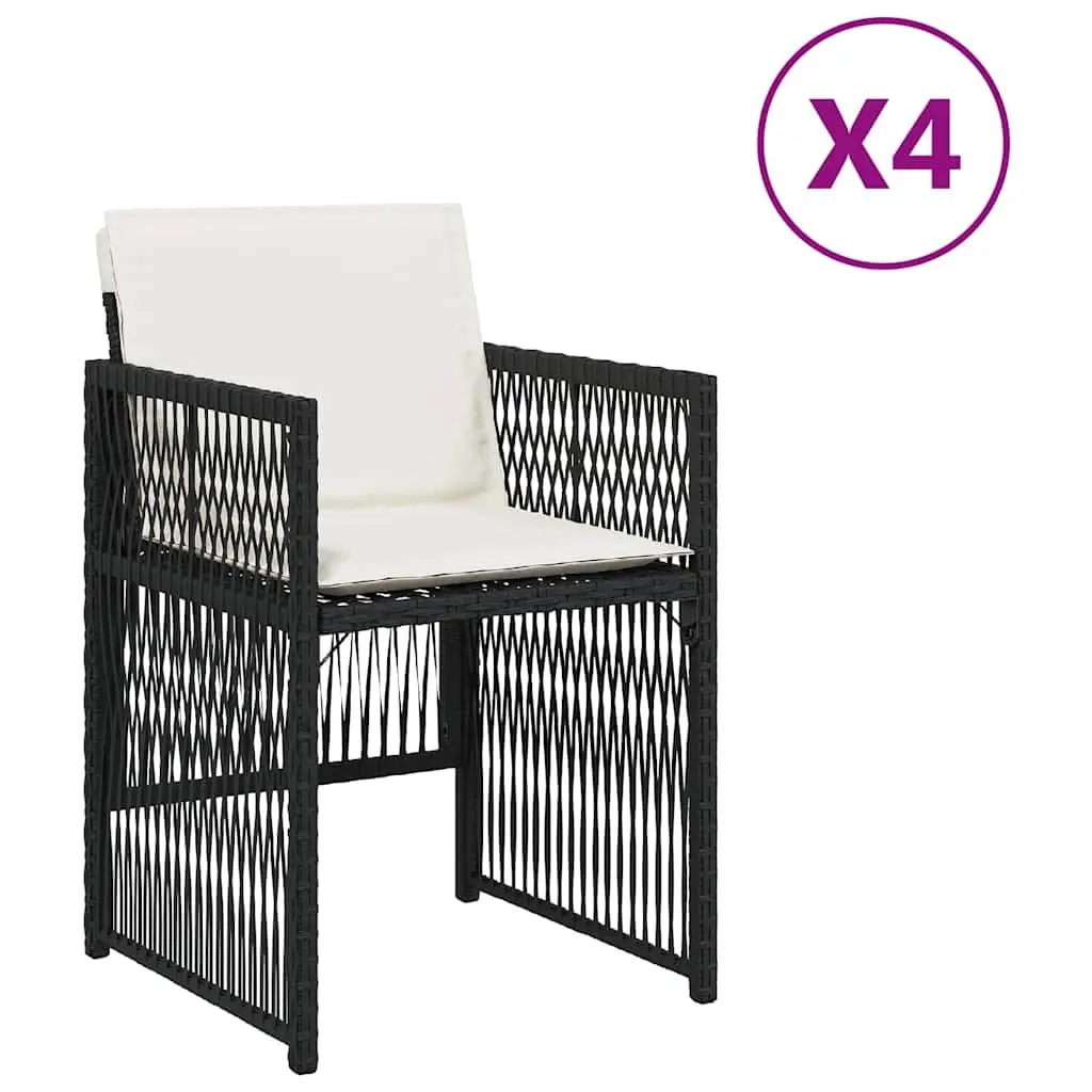 Outdoor Chairs 4 Pieces Garden Seating with Padded Cushions Black Poly Rattan