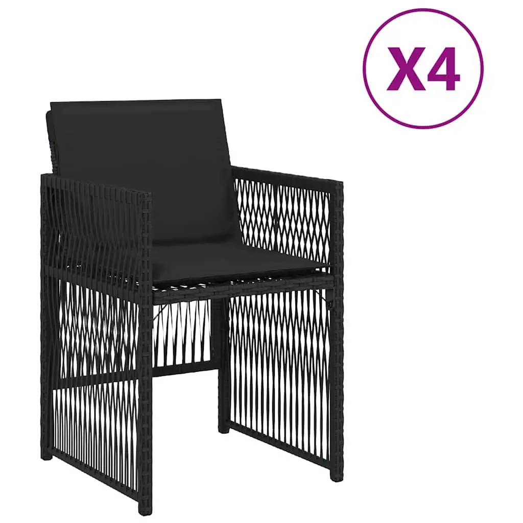Outdoor Garden Chairs with Cushions 4pc Set Black Poly Rattan Patio Seating