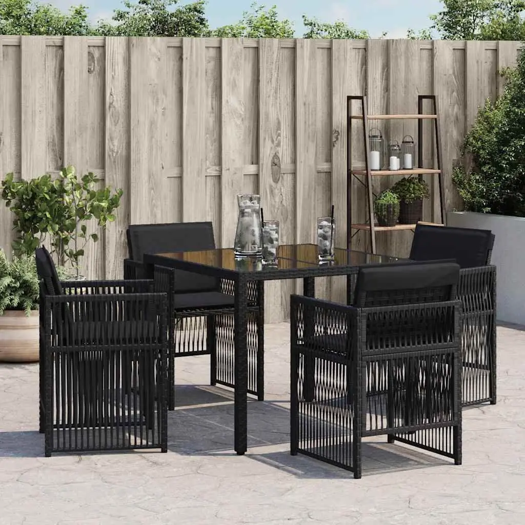 Outdoor Garden Chairs with Cushions 4pc Set Black Poly Rattan Patio Seating