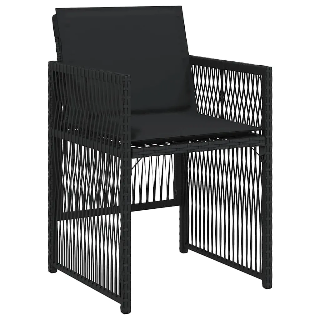 Outdoor Garden Chairs with Cushions 4pc Set Black Poly Rattan Patio Seating