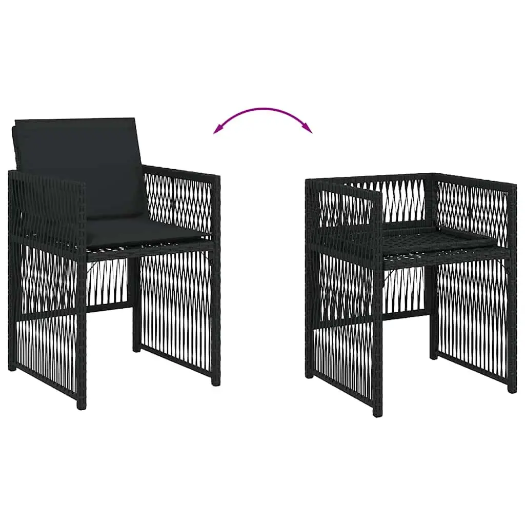 Outdoor Garden Chairs with Cushions 4pc Set Black Poly Rattan Patio Seating