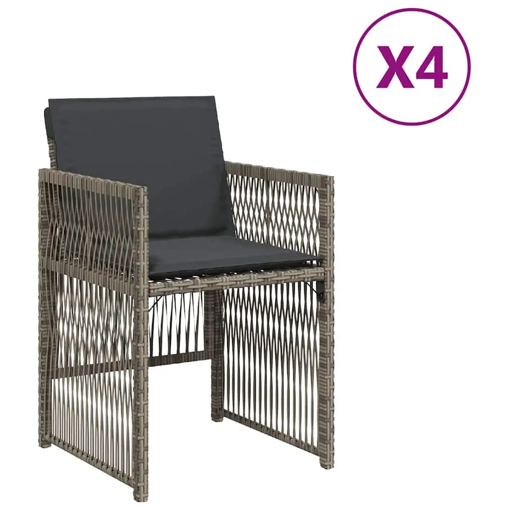 Outdoor Garden Chairs Set 4 pcs Grey Poly Rattan Seat with Cushions