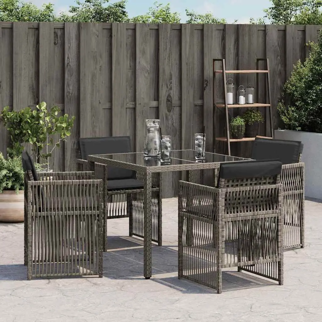 Outdoor Garden Chairs Set 4 pcs Grey Poly Rattan Seat with Cushions