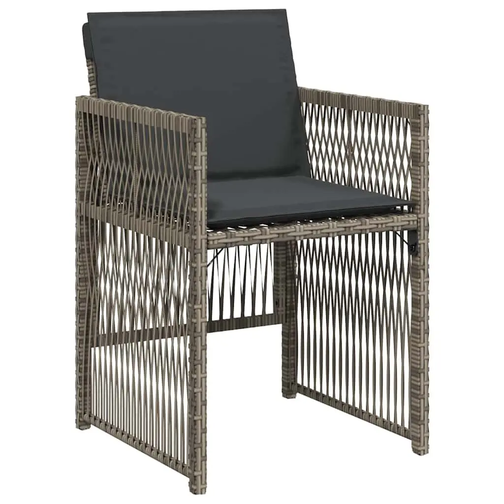 Outdoor Garden Chairs Set 4 pcs Grey Poly Rattan Seat with Cushions