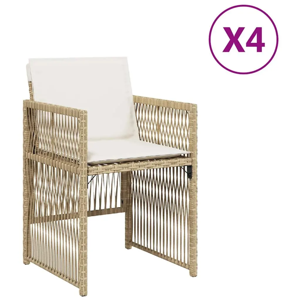 Outdoor Garden Chairs Set 4 pcs Cushions Beige Poly Rattan Furniture