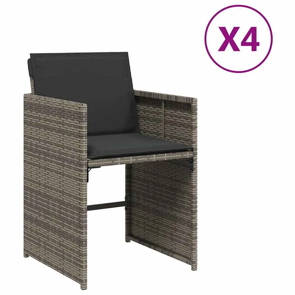Outdoor Garden Chairs 4 Piece Set Grey Poly Rattan with Padded Cushions Folding