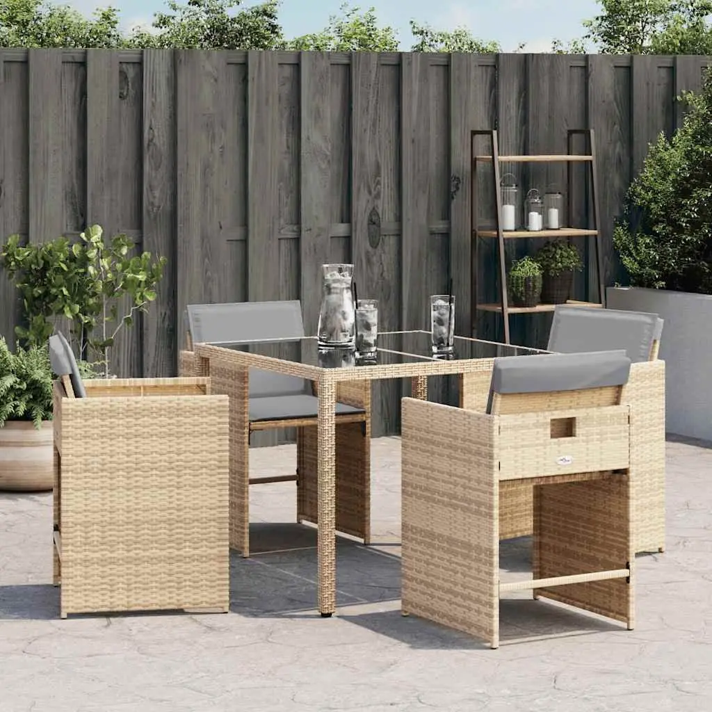 Outdoor Garden Chairs Set 4 Piece Padded Cushions Beige Poly Rattan Seating