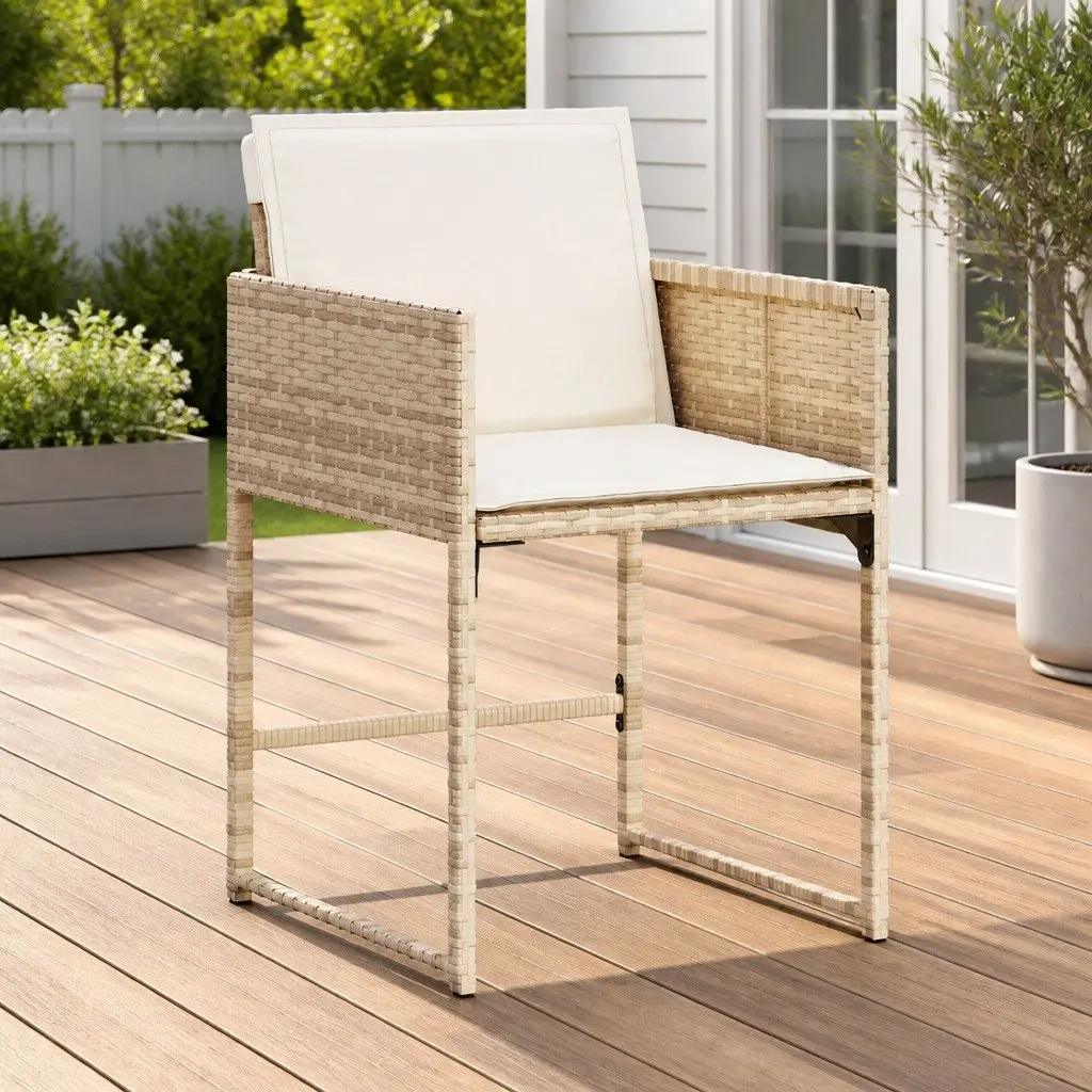 Outdoor Garden Chairs Set 4 Pcs with Cushions Beige Poly Rattan Seating