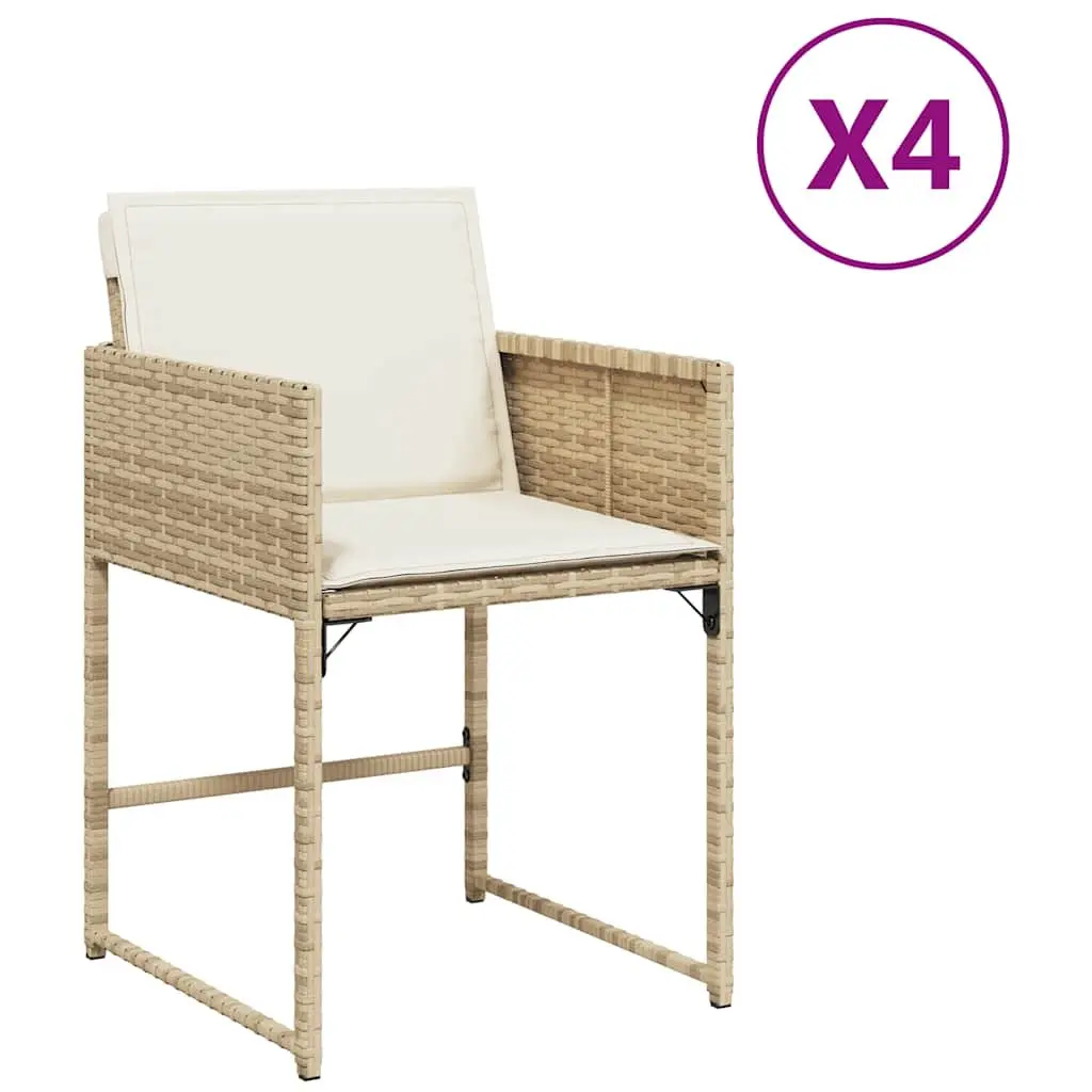 Outdoor Garden Chairs Set 4 Pcs with Cushions Beige Poly Rattan Seating