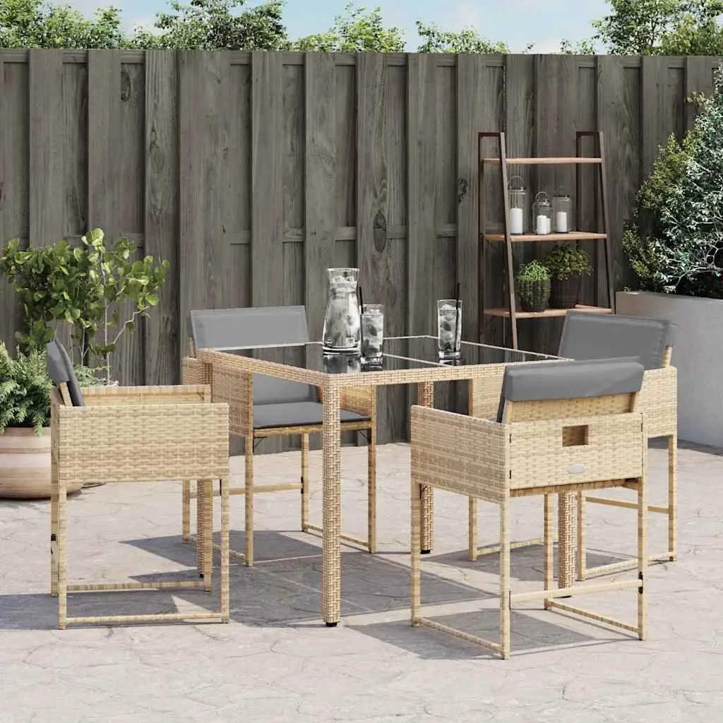 Garden Chairs Folding Backrest Beige 4 Piece with Cushions Outdoor Patio Seating