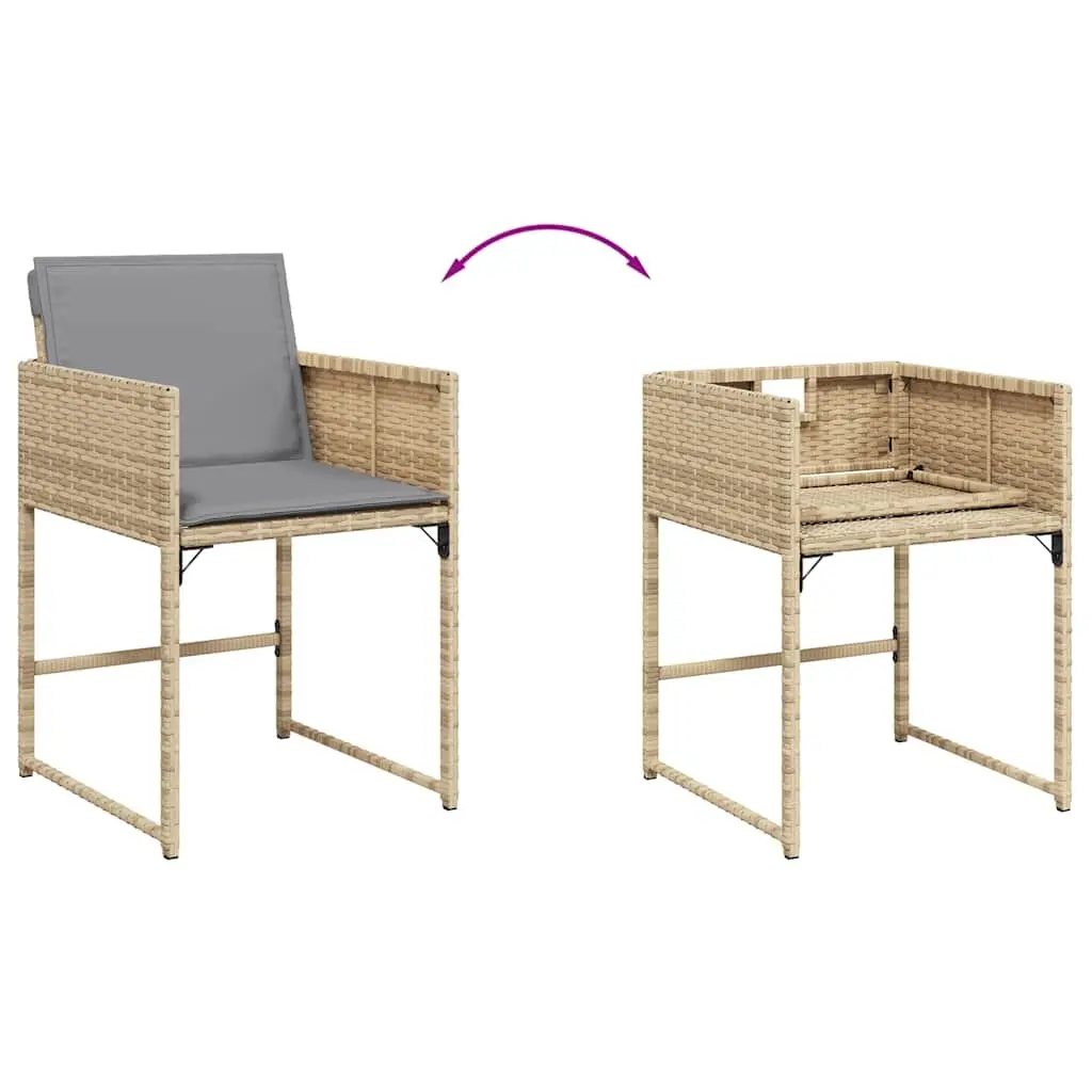Garden Chairs Folding Backrest Beige 4 Piece with Cushions Outdoor Patio Seating