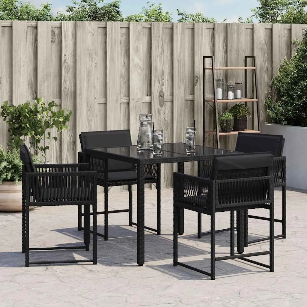 Outdoor Garden Chairs 4 Pieces Black PE Rattan Seating with Padded Cushions