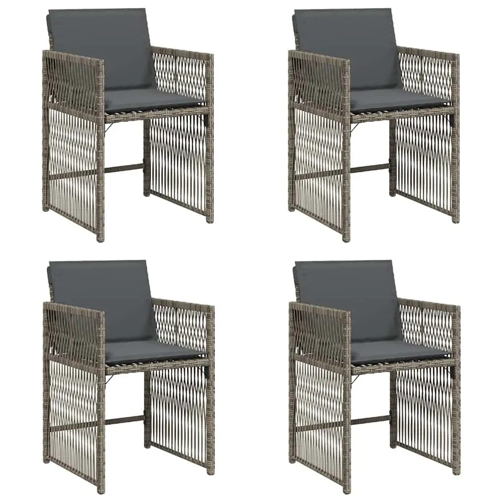 Outdoor Garden Chairs 4 Piece Cushioned Grey Poly Rattan