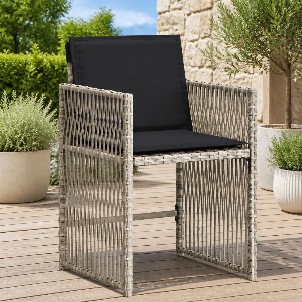 Outdoor Garden Chairs 4 Piece Grey Poly Rattan Padded Seat
