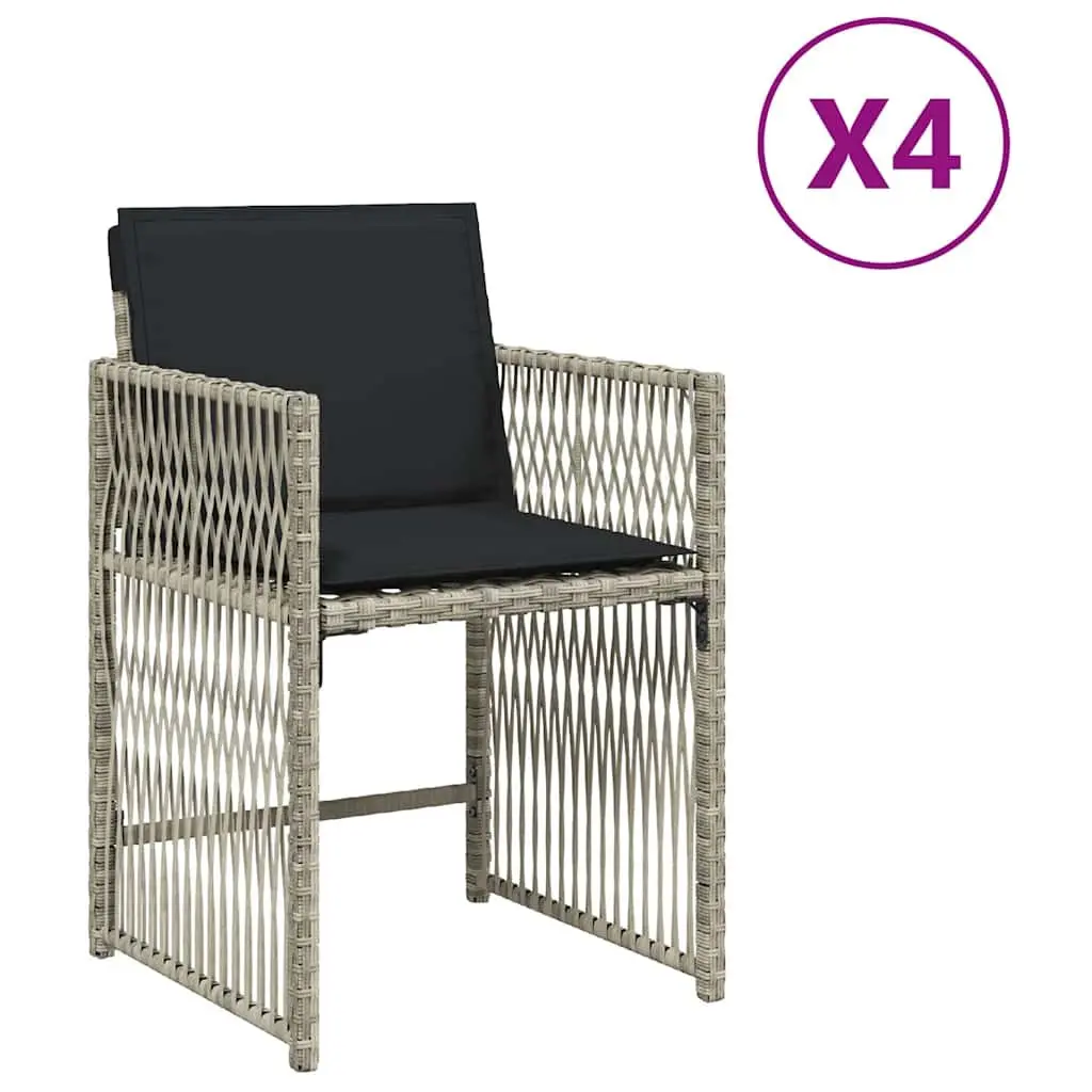 Outdoor Garden Chairs 4 Piece Grey Poly Rattan Padded Seat