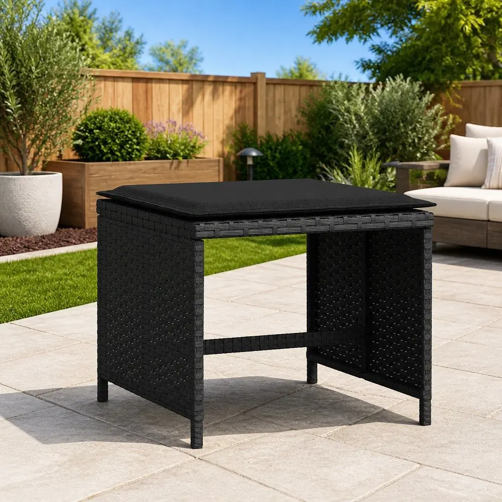 Black Outdoor Garden Stools Set of 4 with Cushions