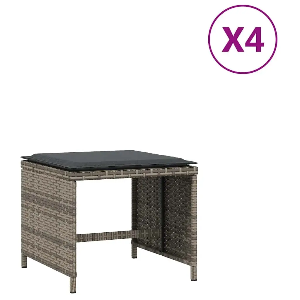 Garden Stools 4 Piece Outdoor Foot Rests 41x41x36cm Grey PE Rattan with Cushions