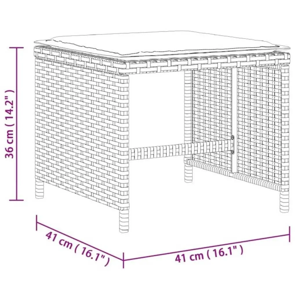 Garden Stools 4 Piece Outdoor Foot Rests 41x41x36cm Grey PE Rattan with Cushions