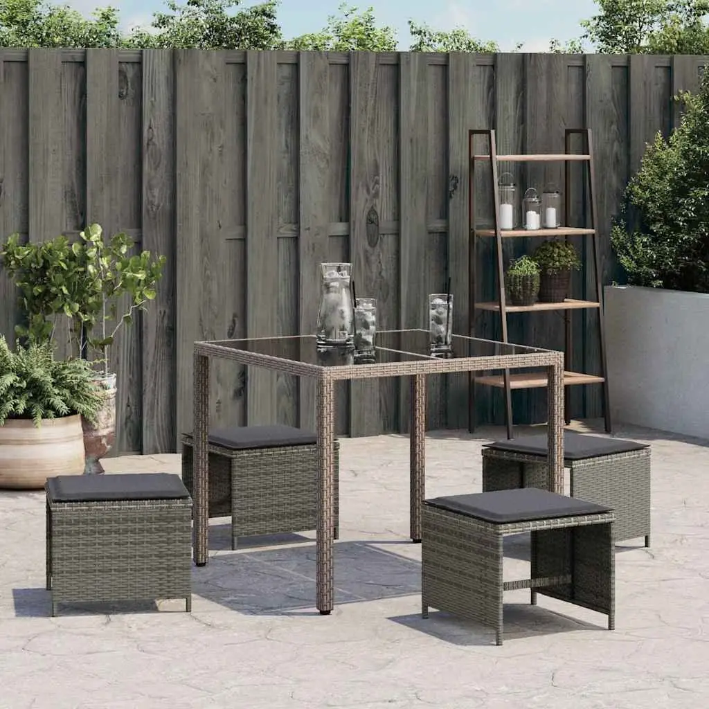 Garden Stools 4 Piece Outdoor Foot Rests 41x41x36cm Grey PE Rattan with Cushions