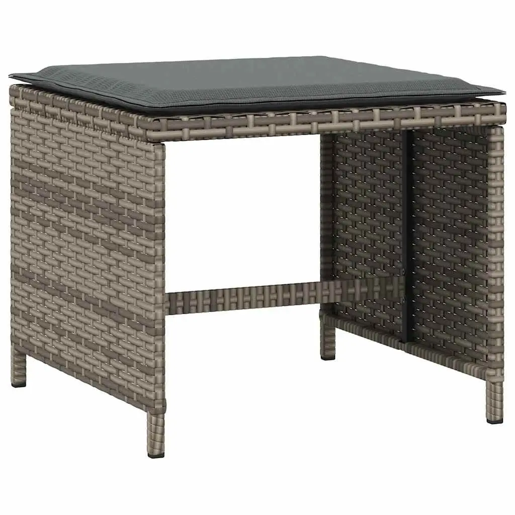 Garden Stools 4 Piece Outdoor Foot Rests 41x41x36cm Grey PE Rattan with Cushions