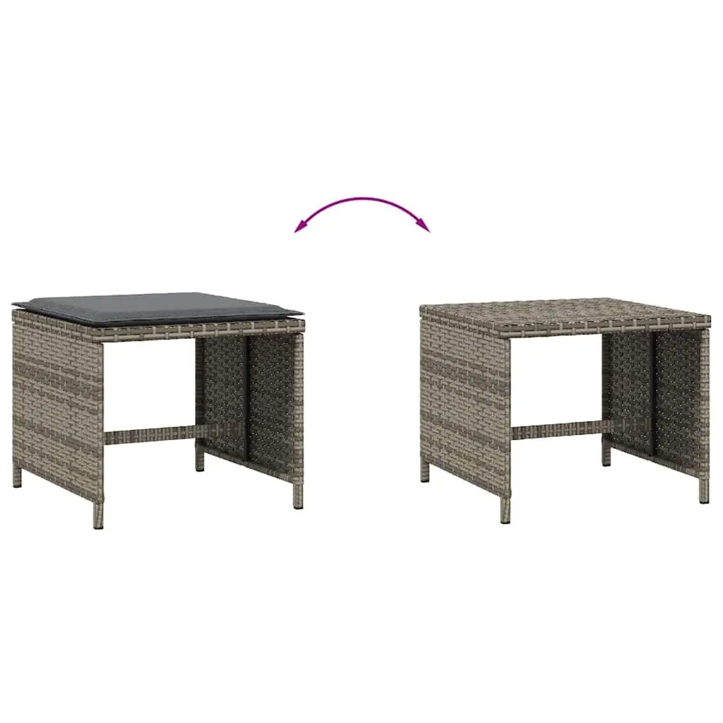 Garden Stools 4 Piece Outdoor Foot Rests 41x41x36cm Grey PE Rattan with Cushions