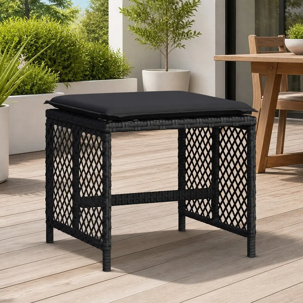 Garden Stools with Cushions 4 Piece Set Outdoor Foot Rest Black 41x41x36cm