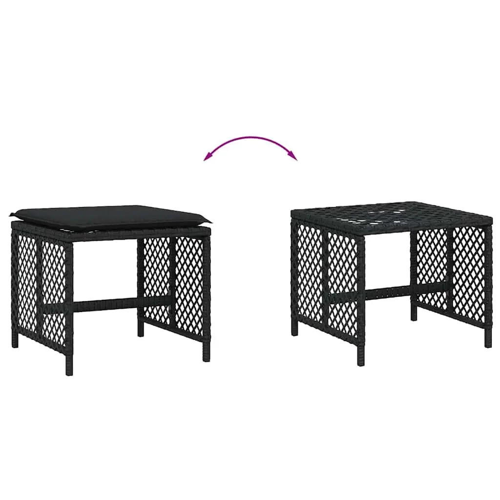 Garden Stools with Cushions 4 Piece Set Outdoor Foot Rest Black 41x41x36cm