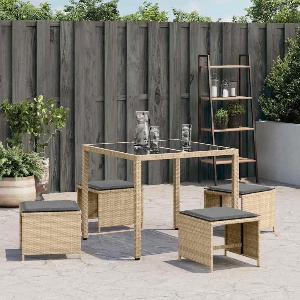 Garden Stools with Cushions 4 pcs Beige Outdoor Footrest Poly Rattan Seating
