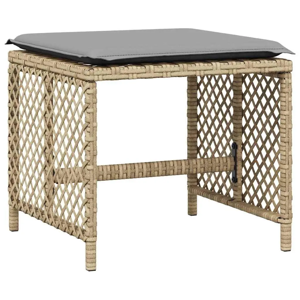 Garden Stools with Cushions 4 pcs Beige Outdoor Footrest Poly Rattan Seating