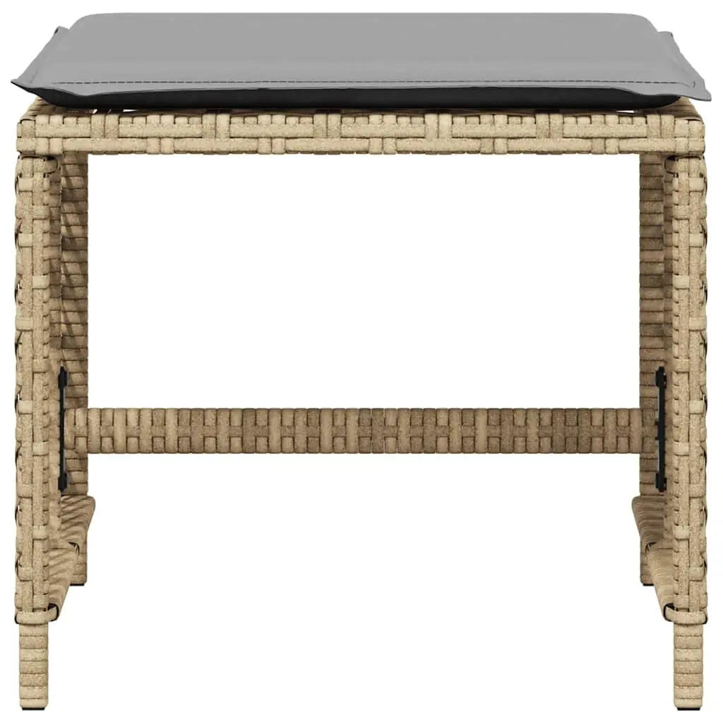 Garden Stools with Cushions 4 pcs Beige Outdoor Footrest Poly Rattan Seating