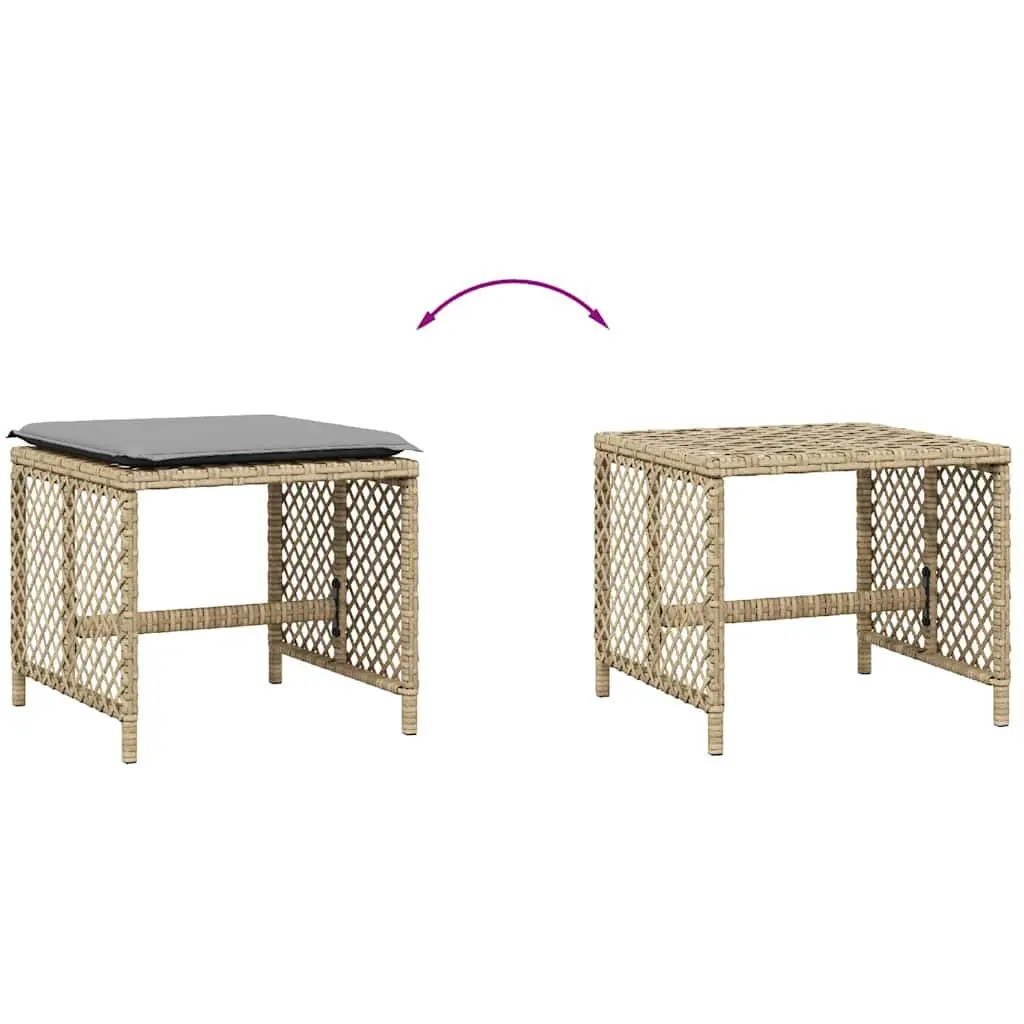 Garden Stools with Cushions 4 pcs Beige Outdoor Footrest Poly Rattan Seating