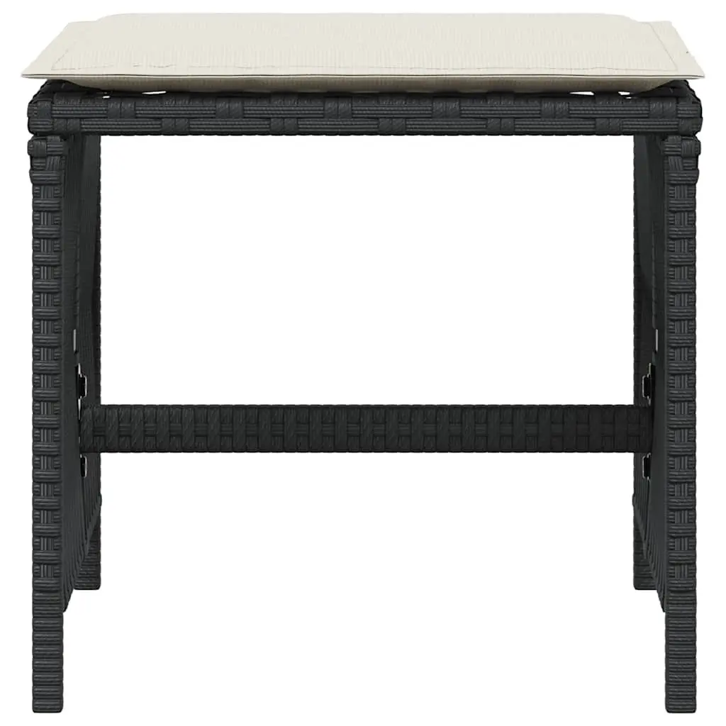 Outdoor Garden Stools with Cushions 4 pcs Black Poly Rattan Seat Pads
