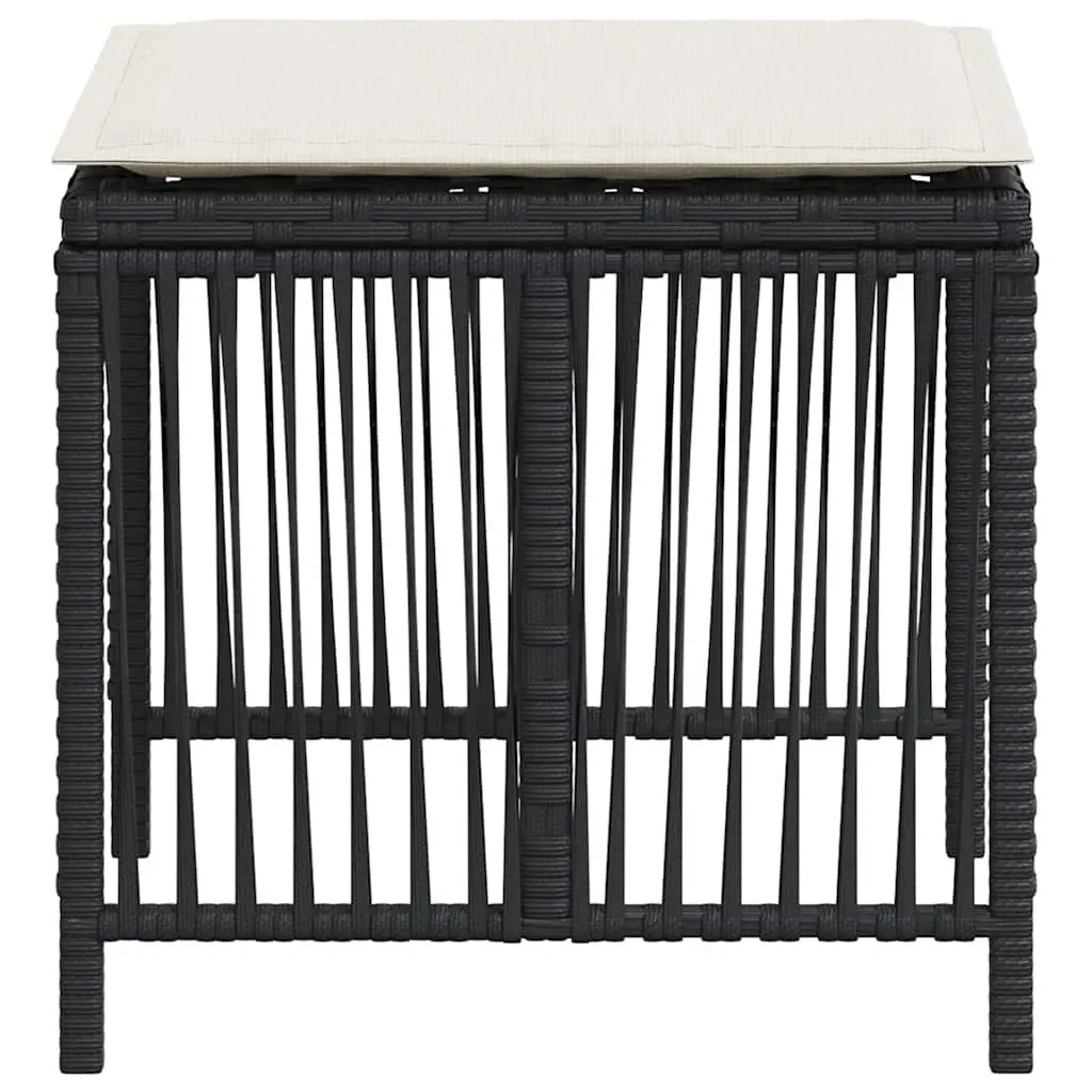 Outdoor Garden Stools with Cushions 4 pcs Black Poly Rattan Seat Pads