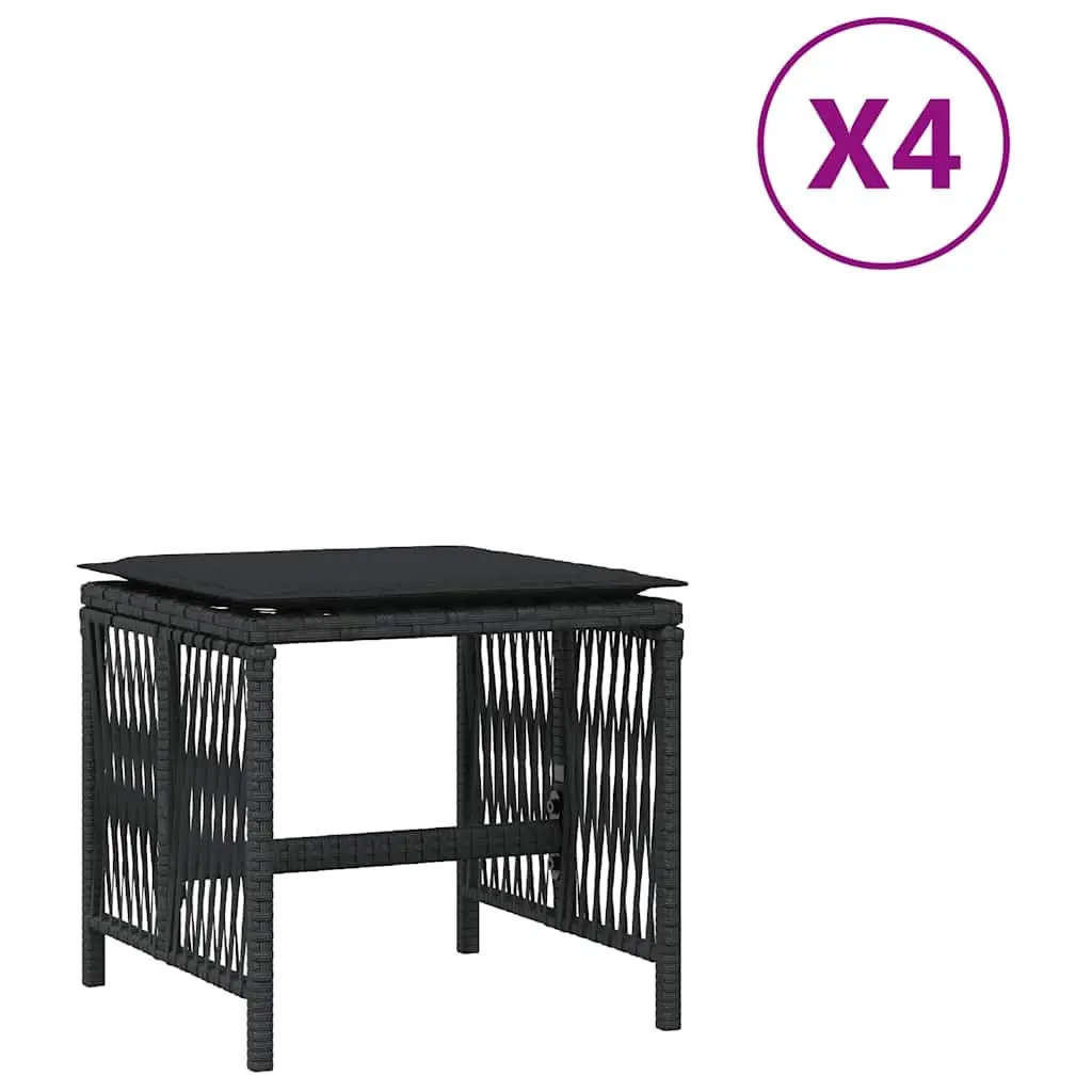 Garden Stools Outdoor Foot Rests 4 Piece Black Poly Rattan Seating with Cushions