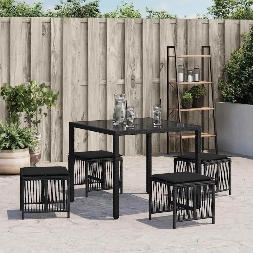 Garden Stools Outdoor Foot Rests 4 Piece Black Poly Rattan Seating with Cushions