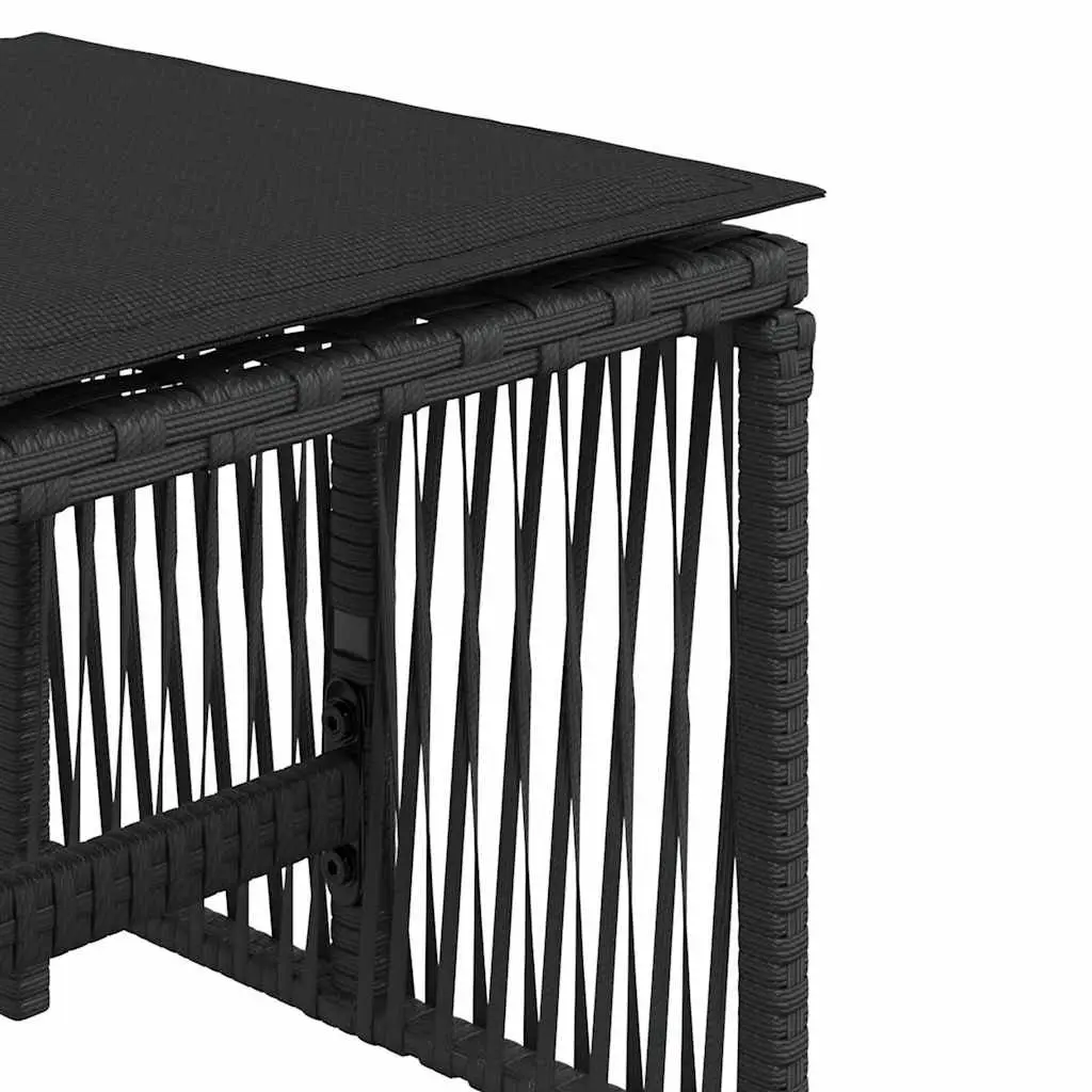 Garden Stools Outdoor Foot Rests 4 Piece Black Poly Rattan Seating with Cushions
