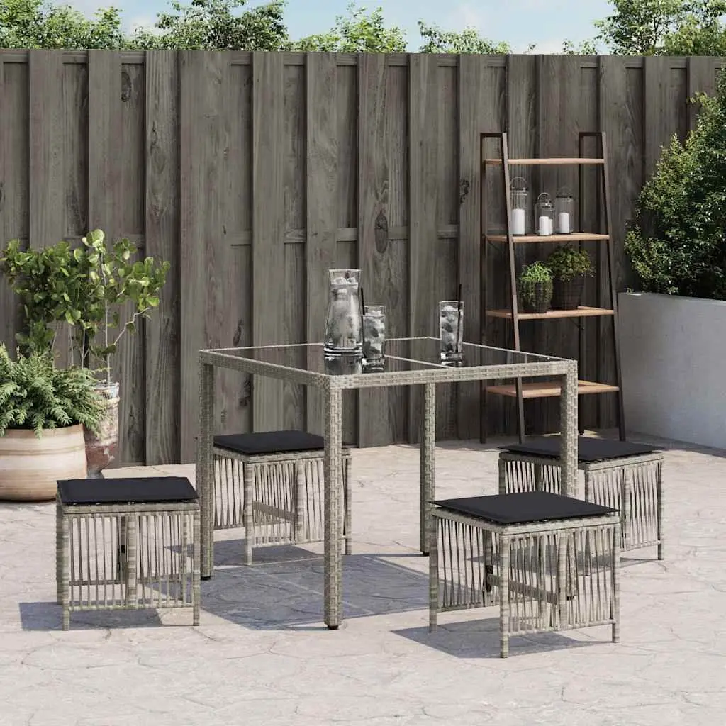 Garden Stools with Cushions 4 pcs Grey Outdoor Foot Rests Poly Rattan