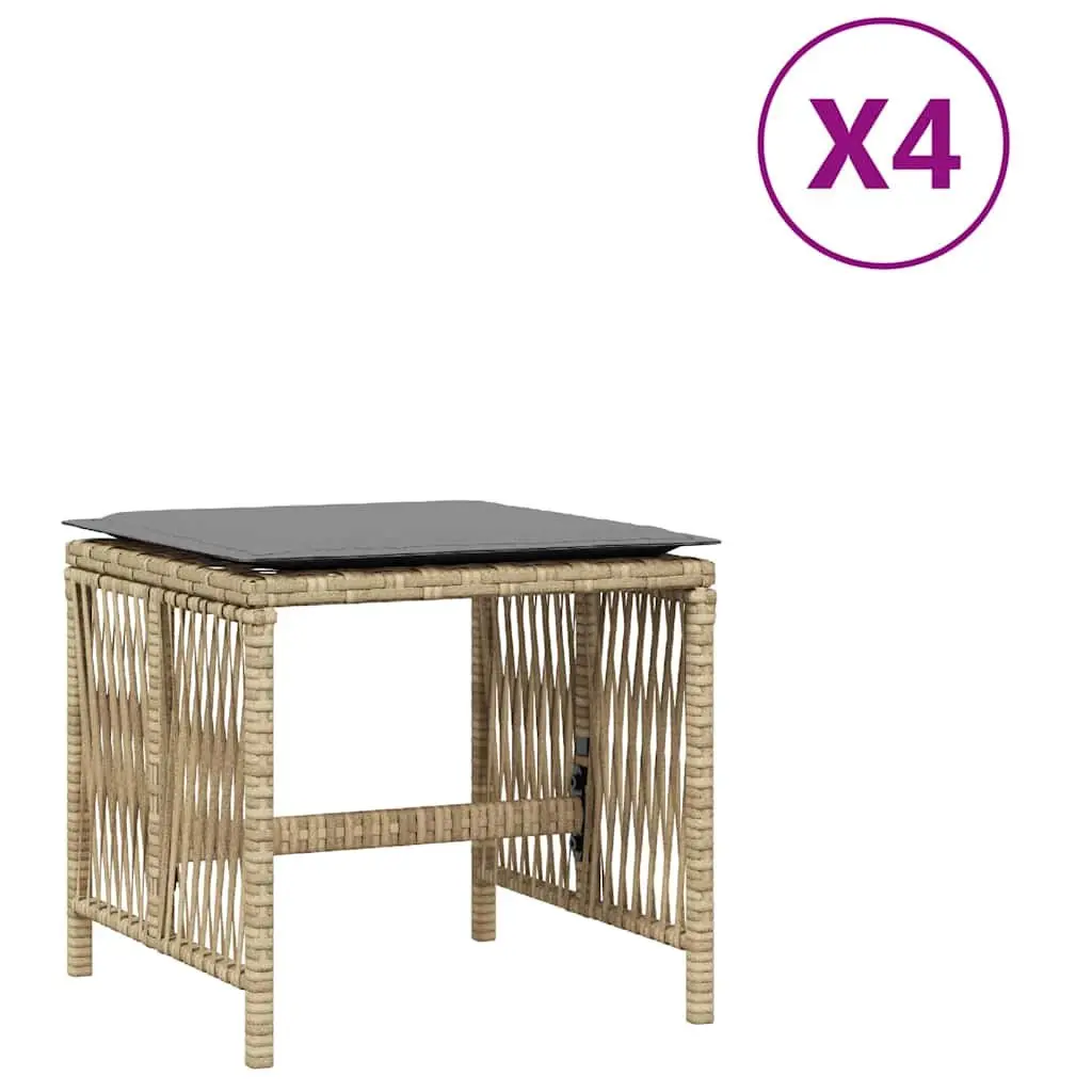 Garden Stools Outdoor Seating Set of 4 Beige PE Rattan with Cushions