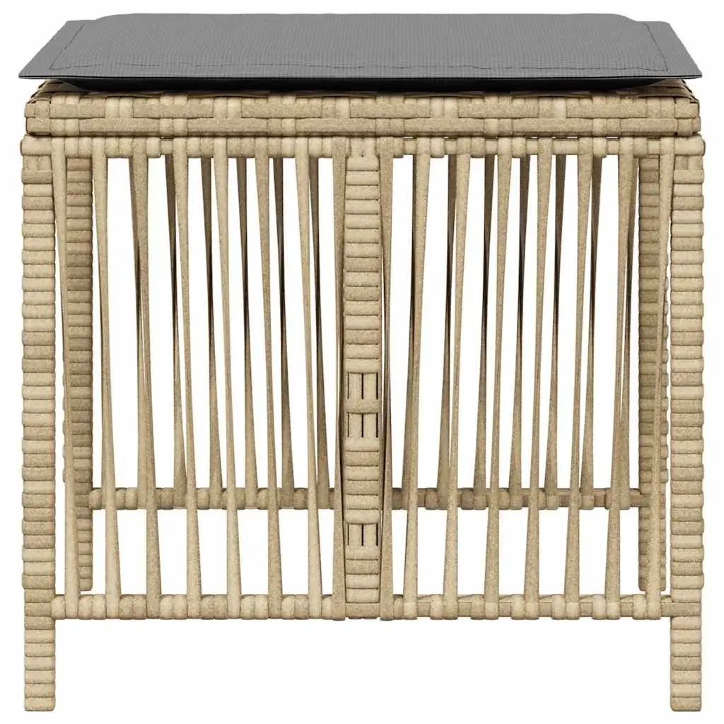 Garden Stools Outdoor Seating Set of 4 Beige PE Rattan with Cushions