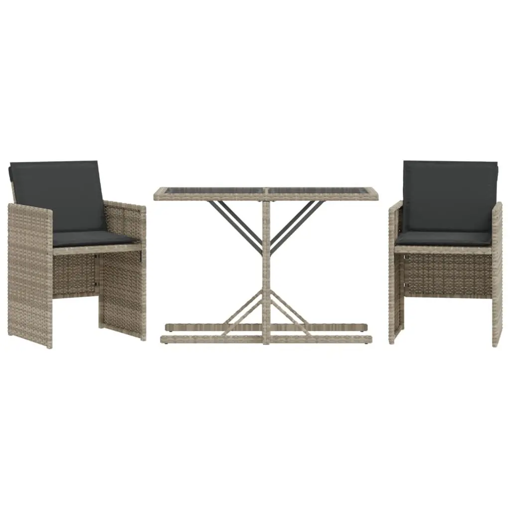 3 Piece Bistro Set Outdoor Seating Grey Poly Rattan Chairs Table Garden Patio Furniture