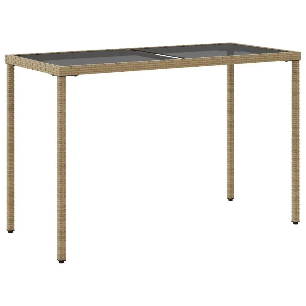 Garden Table Outdoor Patio Furniture 115x54x74cm Beige Poly Rattan Glass Top