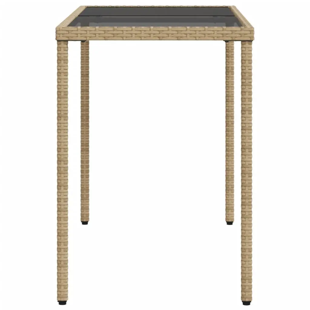 Garden Table Outdoor Patio Furniture 115x54x74cm Beige Poly Rattan Glass Top