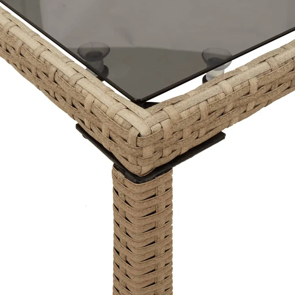 Garden Table Outdoor Patio Furniture 115x54x74cm Beige Poly Rattan Glass Top