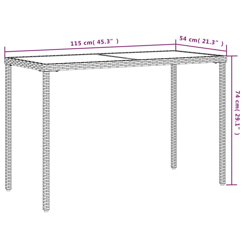 Garden Table Outdoor Patio Furniture 115x54x74cm Beige Poly Rattan Glass Top